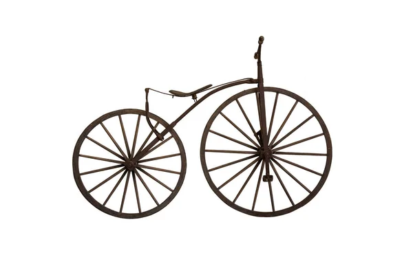 Bicicleta de madeira antiga no fundo branco — Fotografia de Stock