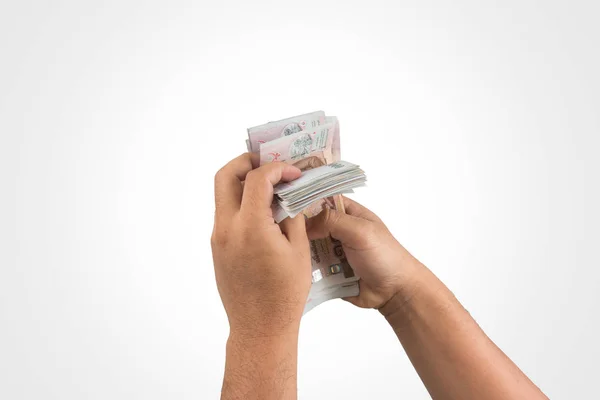 El dinero de Tailandia en la mano, aislar — Foto de Stock