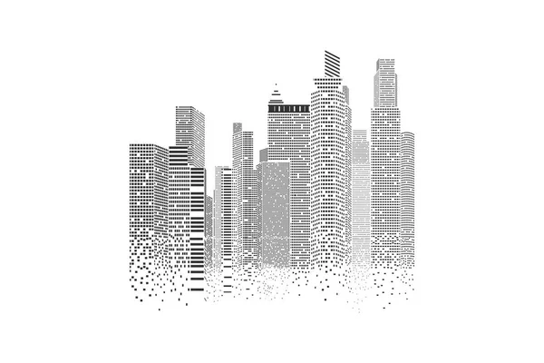 Edificio e Ilustración de la ciudad, Escena de la ciudad sobre fondo blanco — Vector de stock