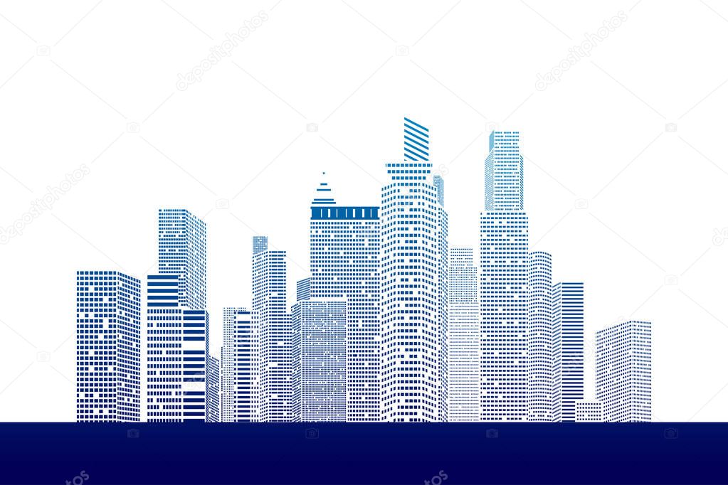 Building and City Illustration, City scene on white background