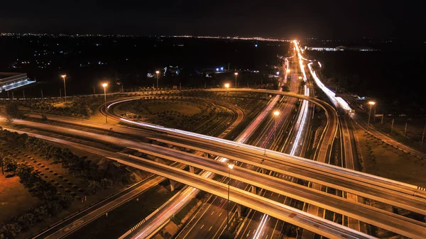 Mint Road city autópálya éjjel - madár szem viwe - drone - Top vie — Stock Fotó