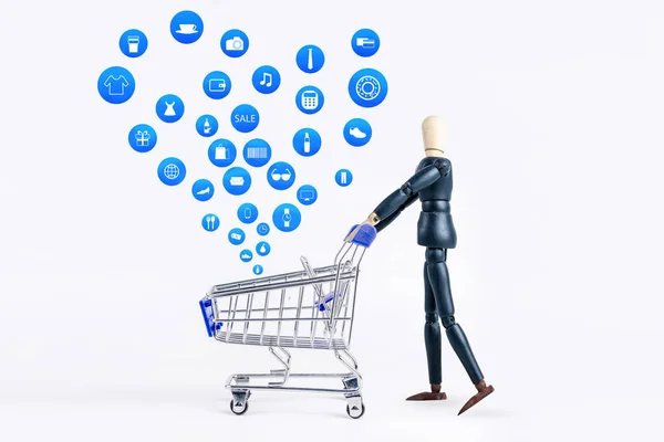 Shopping cart with Shopping icon on white background , Koncept s — Stock Photo, Image