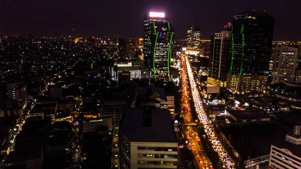 Luchtfoto van het gebouw of stad in nachttijd — Stockfoto