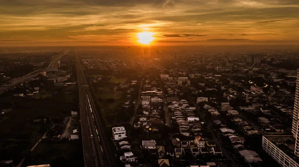 Aerial view of  electric train in Morning time — Stock Photo, Image