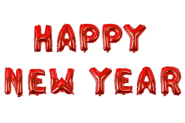 Feliz año nuevo alfabeto Inglés de) globos en un bac blanco — Foto de Stock