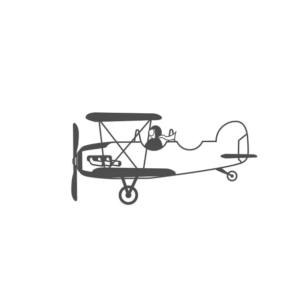 Retro Biplane Icono Vector — Vector de stock