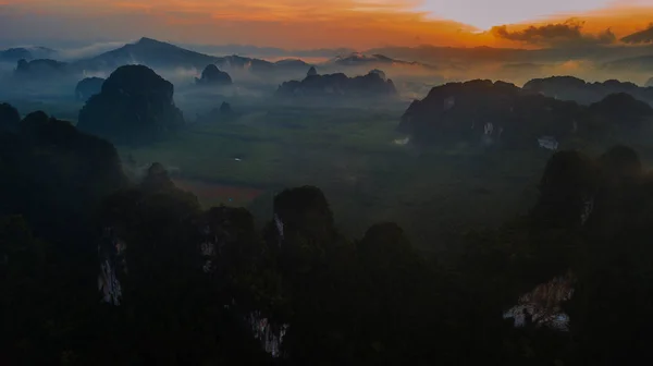 Aerial view landscape of  Mountain in Twilight  time ,  Krabi Th — Stock Photo, Image
