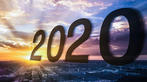 2020 dois mil e vinte com o pôr do sol na parte da manhã — Fotografia de Stock