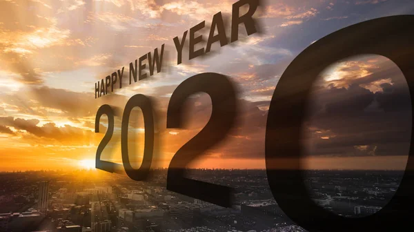 Felice anno nuovo 2020 duemila venti con il tramonto al mattino — Foto Stock
