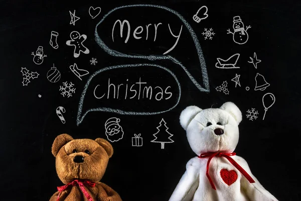 Teddybär mit Botschaft "Frohe Weihnachten " — Stockfoto