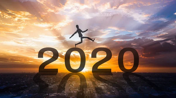 2020 two thousand twenty with sunset in the morning — Stock Photo, Image