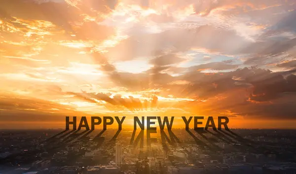 Happy new year with sunset in the morning — Stock Photo, Image