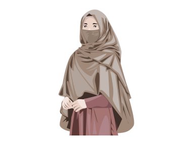 Beautiful Muslim Women with Niqab. Cartoon of Islamic Women in Niqab clipart