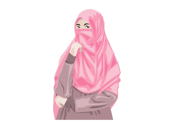 Wanita Muslim Yang Cantik Dengan Niqab Kartun Perempuan Islam Niqab - Stok Vektor