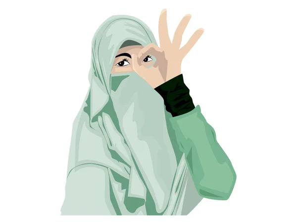 Wanita Muslim Yang Cantik Dengan Niqab Kartun Perempuan Islam Niqab - Stok Vektor