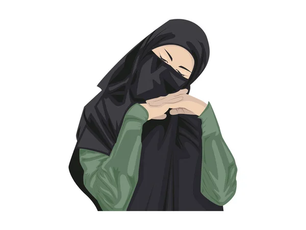 Wanita Muslim Yang Cantik Dengan Niqab Kartun Perempuan Islam Niqab - Stok Vektor