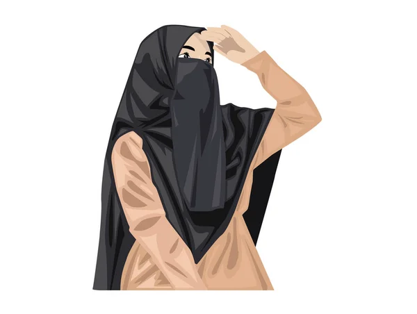 Wanita Muslim Yang Cantik Dengan Niqab Kartun Perempuan Islam Niqab - Stok Vektor