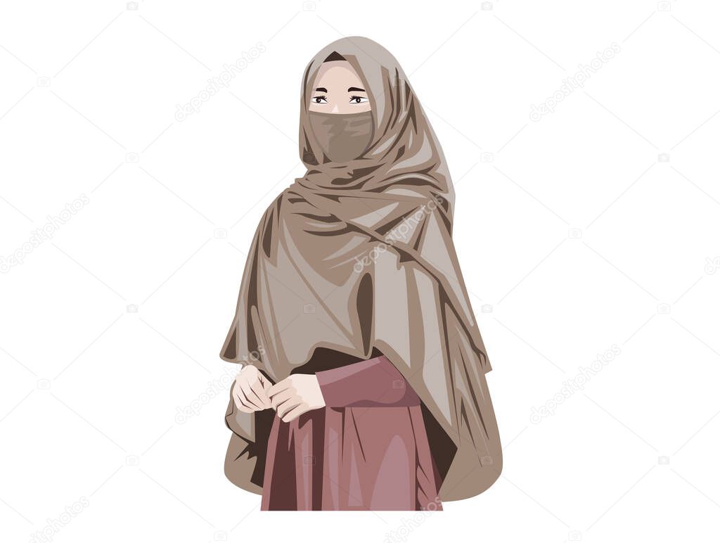 Beautiful Muslim Women with Niqab. Cartoon of Islamic Women in Niqab