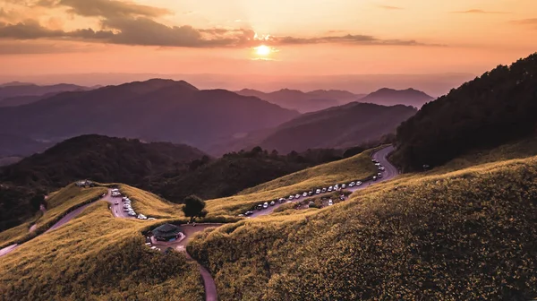 Пейзаж Горы Высоты Птичьего Полета Сумерки Время Цветения Природы Tung — стоковое фото
