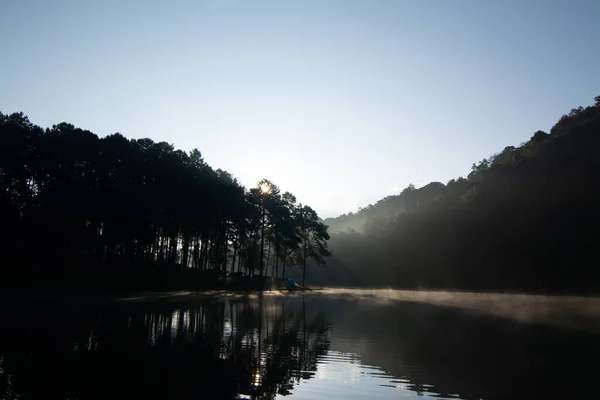 Пейзаж Водохранилища Утренний Туман — стоковое фото