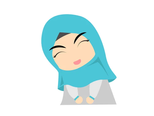 Muslim Gadis Dengan Senyum Bahagia Kartun - Stok Vektor