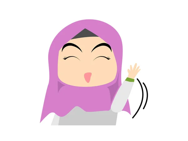 Gadis Muslim Melambaikan Tangan Kartun - Stok Vektor