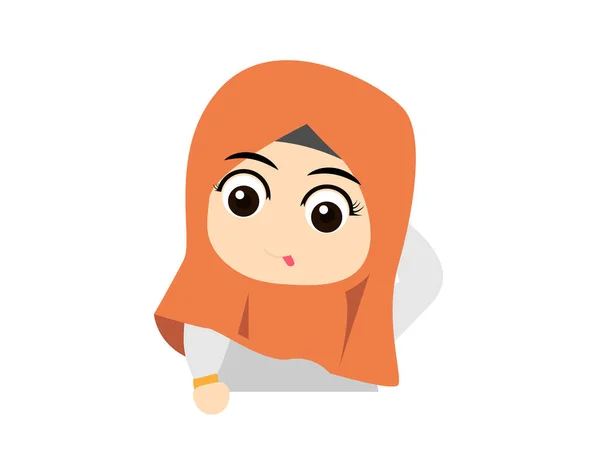 Muslim Gadis Cute Tersenyum Kartun - Stok Vektor