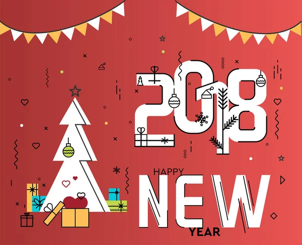 Concepto de diseño de línea plana de Año Nuevo para tarjeta de felicitación, banner web, material de marketing . — Vector de stock