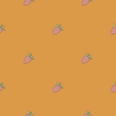 Sarı bir arka plan üzerinde seamless modeli şirin çilek.