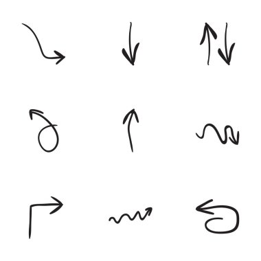 9 elle çizilmiş ok simge kümesi