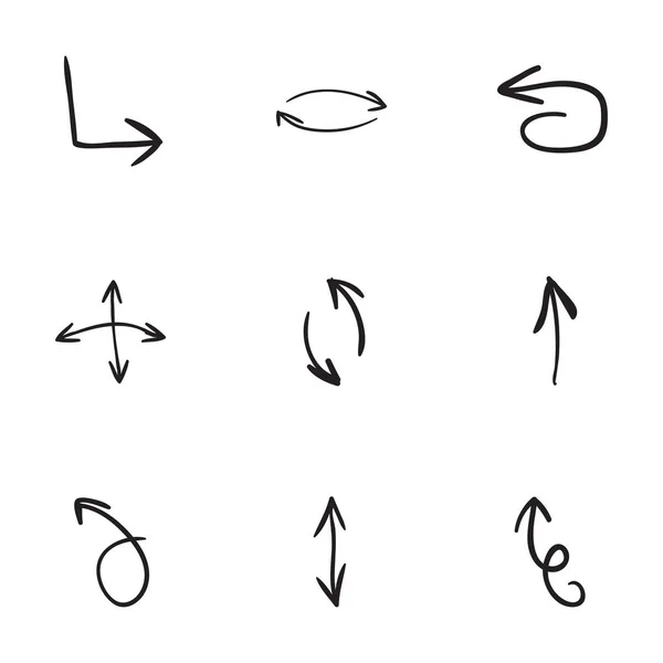 Ensemble de 9 icônes de flèche dessinées à la main — Image vectorielle