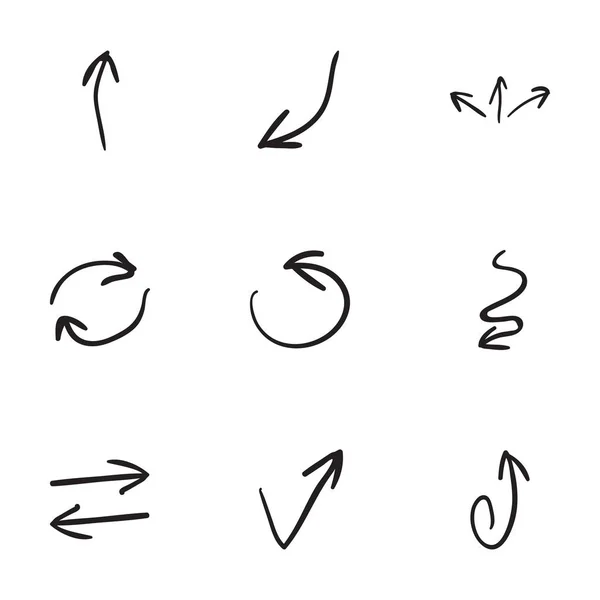 Conjunto de 9 iconos de flecha dibujados a mano — Archivo Imágenes Vectoriales