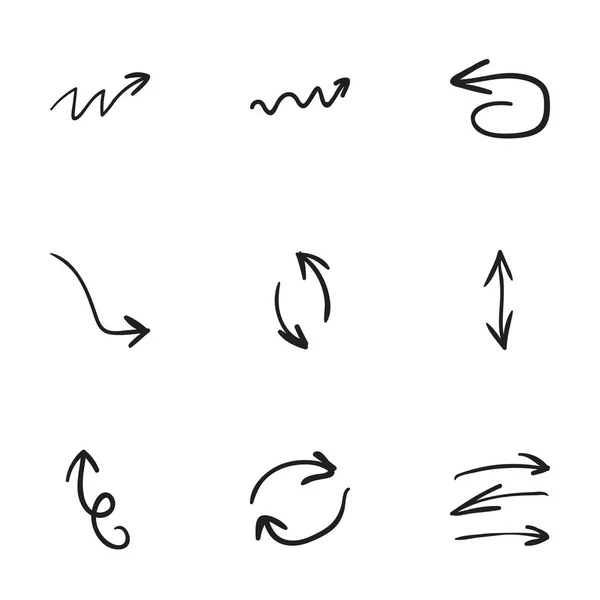 Conjunto de 9 ícones de seta desenhados à mão —  Vetores de Stock