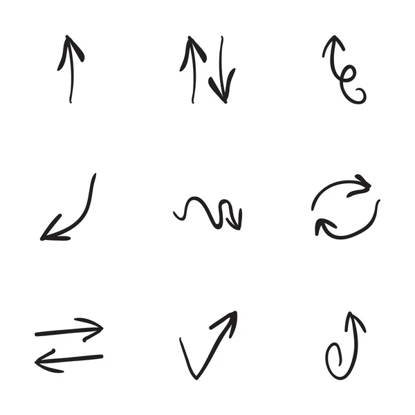 Set van 9 hand getrokken pijlpictogrammen — Stockvector