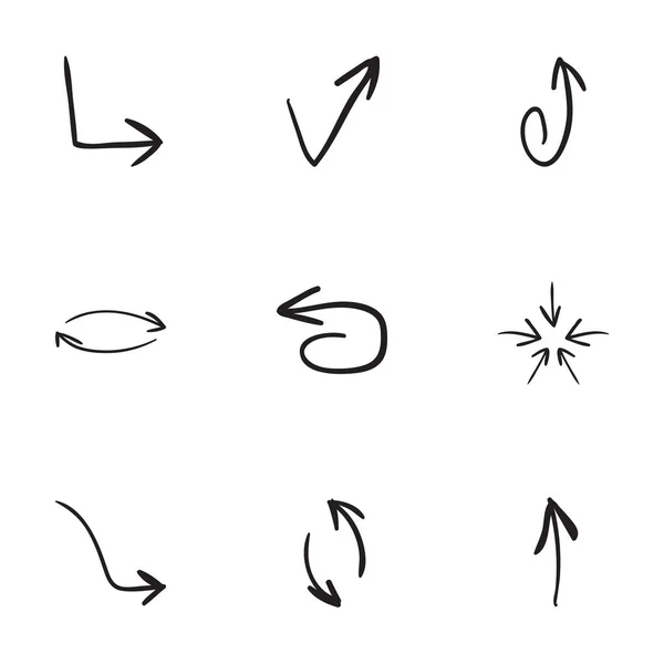 Conjunto de 9 ícones de seta desenhados à mão —  Vetores de Stock