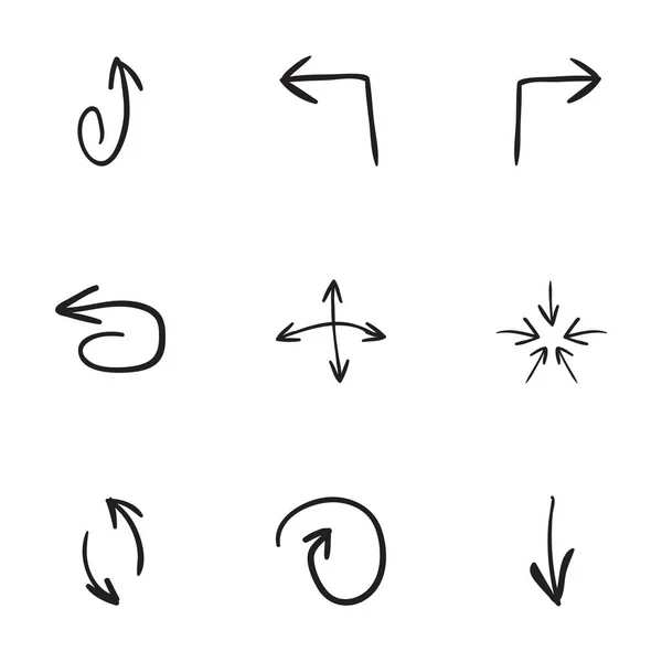 Conjunto de 9 iconos de flecha dibujados a mano — Archivo Imágenes Vectoriales