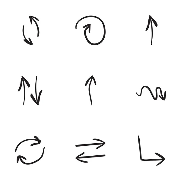 Conjunto de 9 iconos de flecha dibujados a mano — Vector de stock