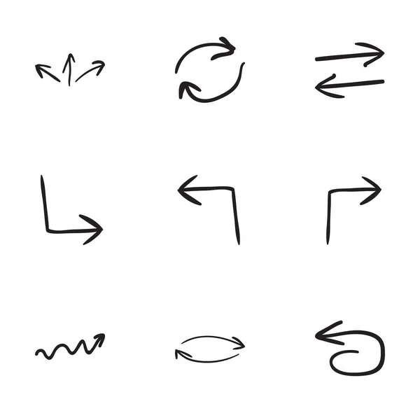Ensemble de 9 icônes de flèche dessinées à la main — Image vectorielle