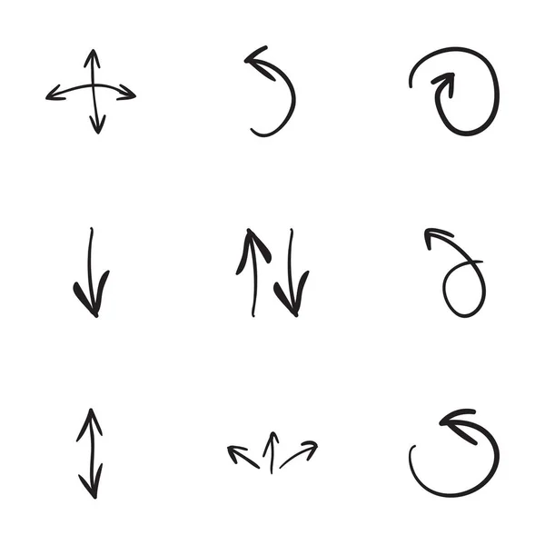 Conjunto de 9 ícones de seta desenhados à mão —  Vetores de Stock