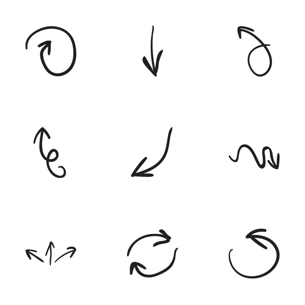 Conjunto de 9 ícones de seta desenhados à mão —  Vetores de Stock