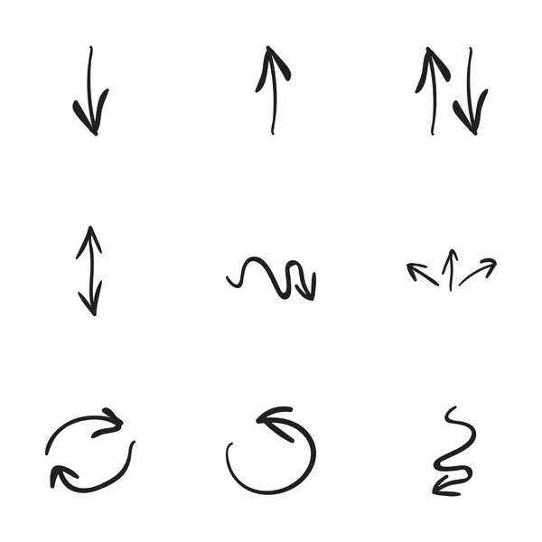 Conjunto de 9 iconos de flecha dibujados a mano — Archivo Imágenes Vectoriales