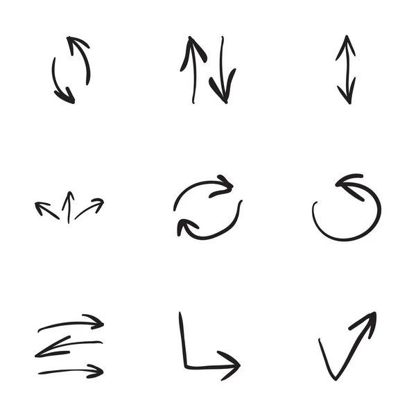 Conjunto de 9 iconos de flecha dibujados a mano — Archivo Imágenes Vectoriales