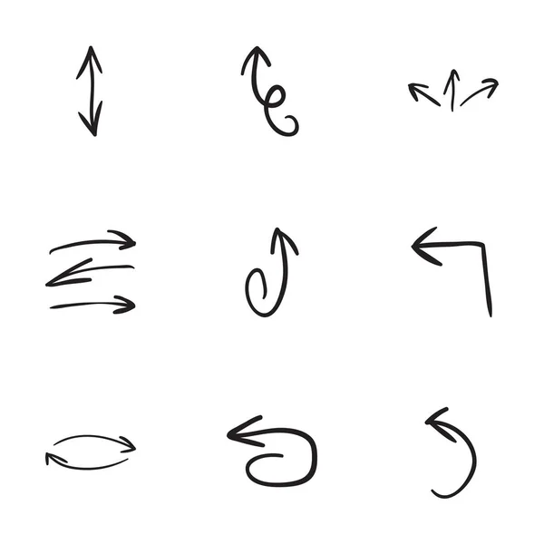 Conjunto de 9 ícones de seta desenhados à mão — Vetor de Stock