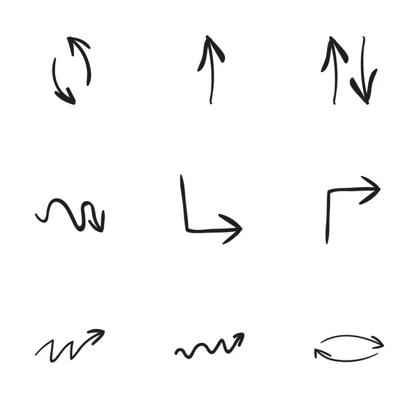 Conjunto de 9 ícones de seta desenhados à mão —  Vetores de Stock