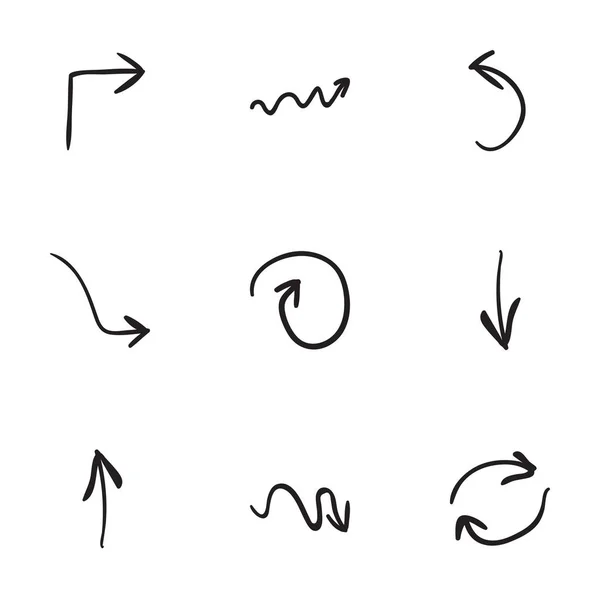 Conjunto de 9 ícones de seta desenhados à mão — Vetor de Stock