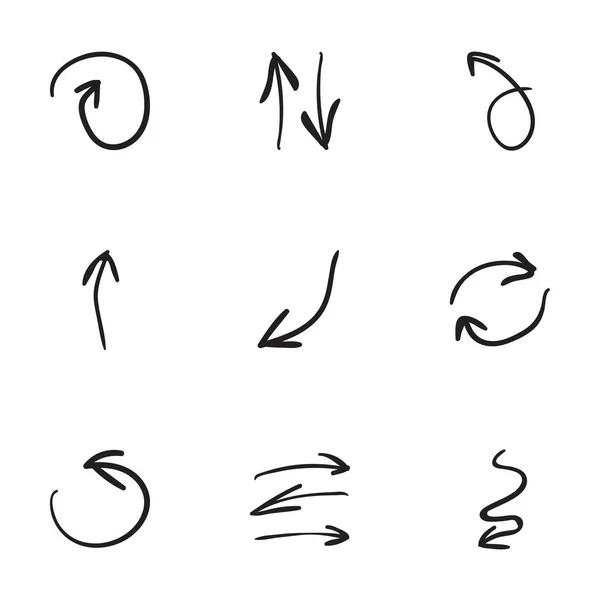 Set van 9 hand getrokken pijlpictogrammen — Stockvector