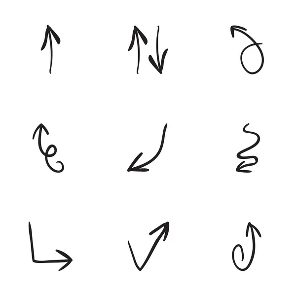 Conjunto de 9 ícones de seta desenhados à mão —  Vetores de Stock