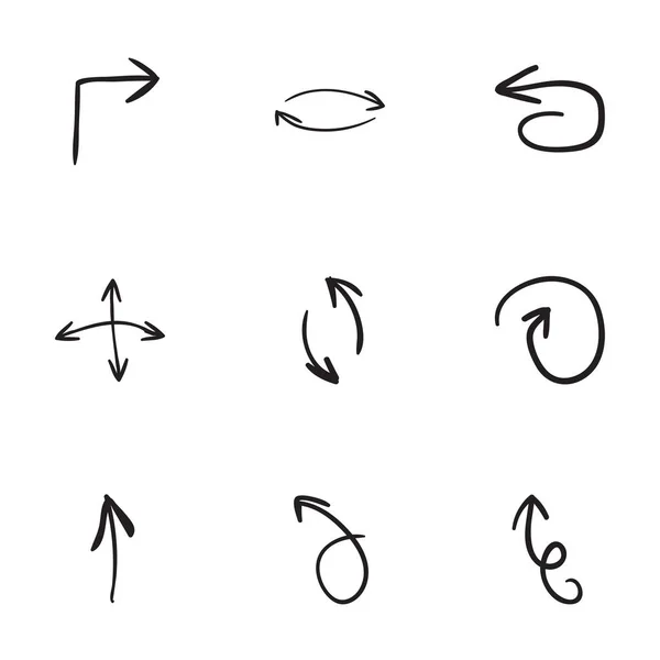 Conjunto de 9 ícones de seta desenhados à mão — Vetor de Stock