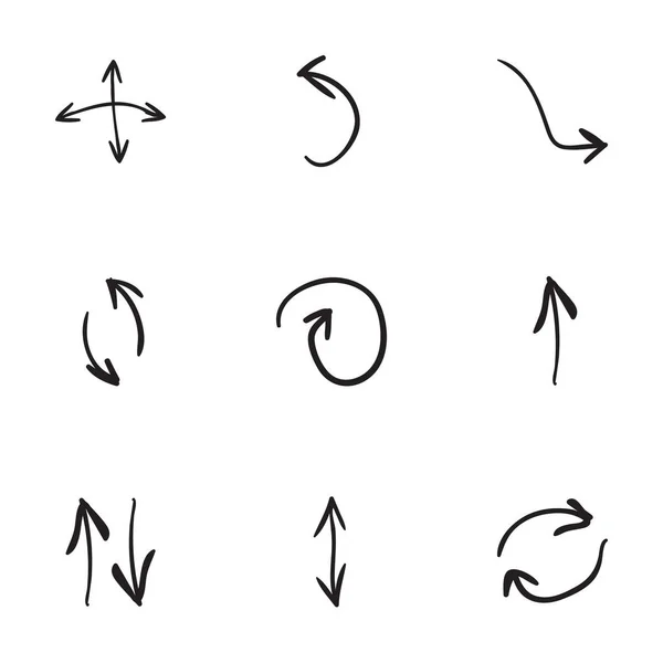 Conjunto de 9 ícones de seta desenhados à mão — Vetor de Stock