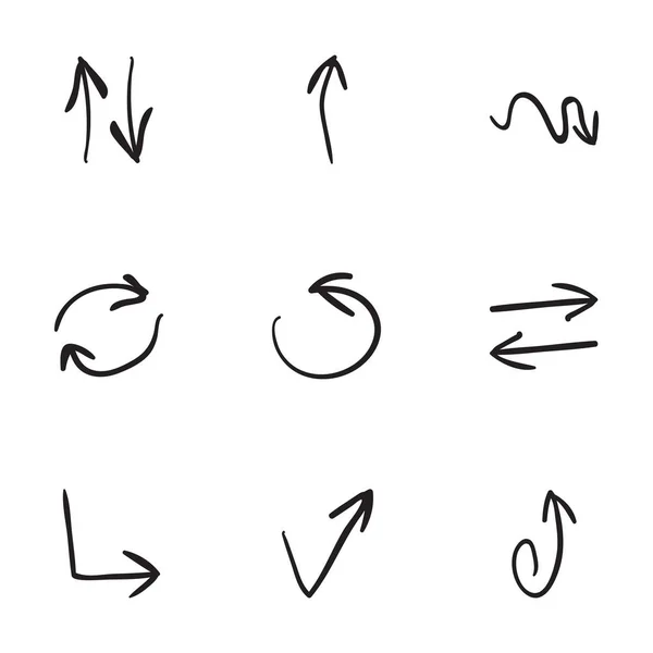 Set von 9 handgezeichneten Pfeil-Symbolen — Stockvektor